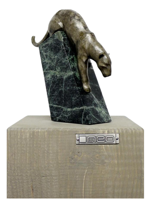 Art Deco Style Sneaking Panther Sculpture, Dark Bronze