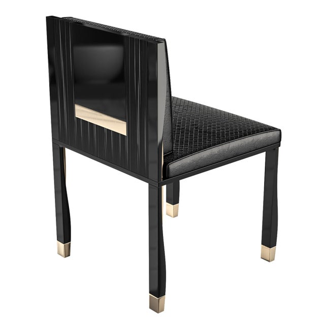 "Candice" Chair With Stainless Steel, Bronze Details and Woven Leather For Sale - Image 9 of 13