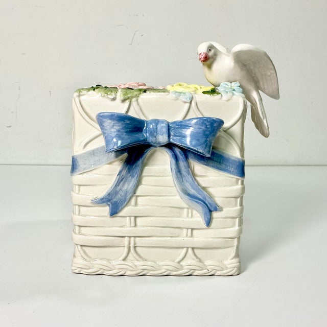 Fitz and Floyd 1990 Vintage Chippendale Boho Chic Fitz & Floyd Trompe L’Oeil Dove Tissue Box Cover For Sale - Image 4 of 16