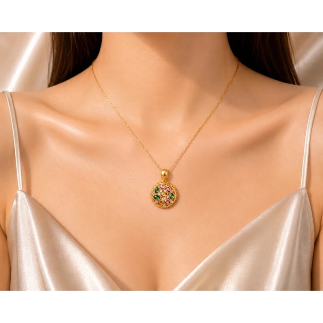 Contemporary 1970s 18K Pink Rose Gold Tourmaline Diamond Citrine Designer Pendant Slide For Sale - Image 3 of 3