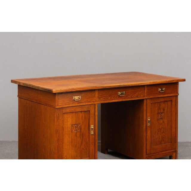 Brown Early 20th Century Art Nouveau Desk in Oak For Sale - Image 8 of 18
