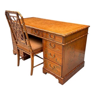 1960s Chinoiserie Style Desk & Chair by Drexel Heritage, Usa 1960's, Set of 2 For Sale