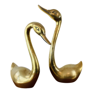 Vintage 1970s Pair of Large Brass Swan Figures / Statues