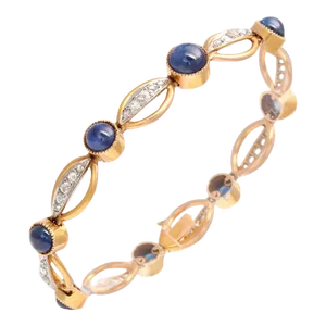 Victorian Rose Cut Diamond and Cabochon Sapphire Gold Bracelet