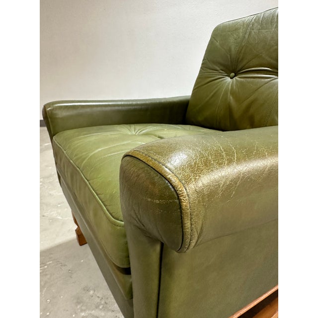 1960s Mid Century Svend Skipper Olive Leather and Oak Brutalist Low