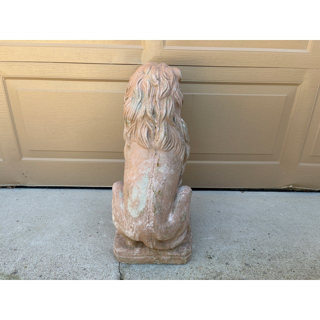 Vintage Italian Provincial Cast Concrete Lion Garden Statue With Weathered Terracotta Finish For Sale - Image 12 of 12