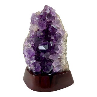 Late 20th Century Amethyst Geode Wooden Stand For Sale