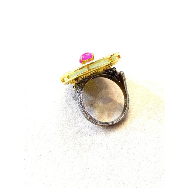 Not Yet Made - Made To Order Bochic “Orient” Jade, Ruby & Diamond Dome Ring Set 18k & Silver Size 4 For Sale - Image 5 of 8