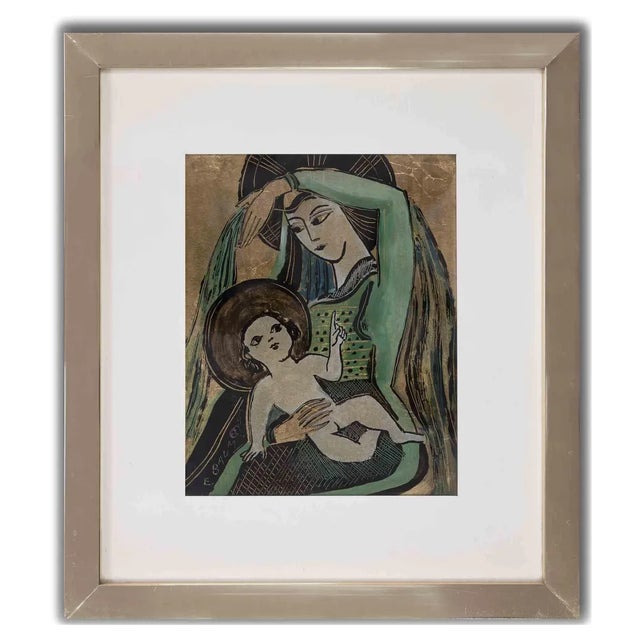 E. Baumgart, Holy Scene, Mixed Media Drawing, Late 20th Century, Framed For Sale