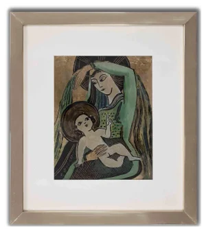 E. Baumgart, Holy Scene, Mixed Media Drawing, Late 20th Century, Framed