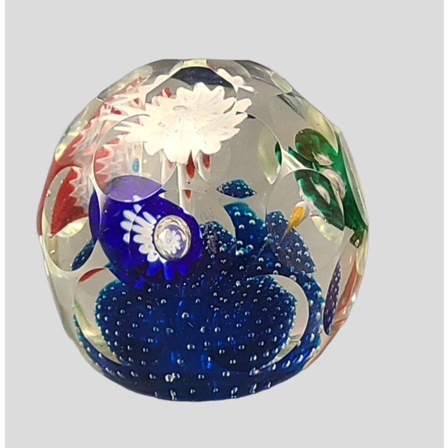 Vintage Attributed Murano Art Glass Paperweight Cut Faceted Colorful Floral For Sale - Image 4 of 5