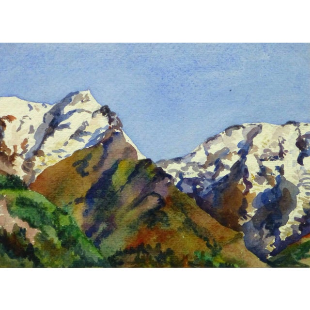 Vintage French Watercolor - Where the Mountains Meet For Sale