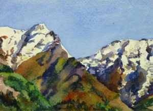 Vintage French Watercolor - Where the Mountains Meet