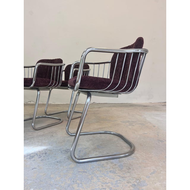 Cantilever Chair in Chrome with Purple Upholstery by Gastone Rinaldi For Sale - Image 11 of 11