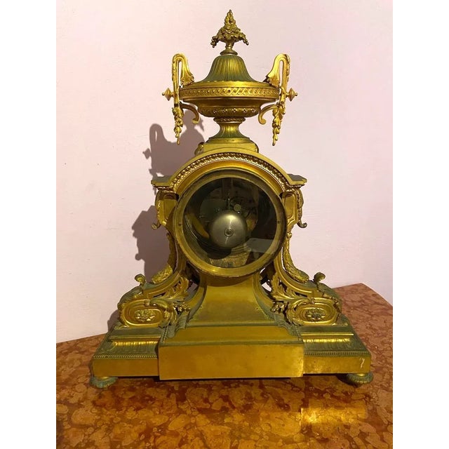 French 19th Century French Napoleon III Ormolu Table/Mantle Clock With Candelabras - 3 Piece Set For Sale - Image 3 of 12