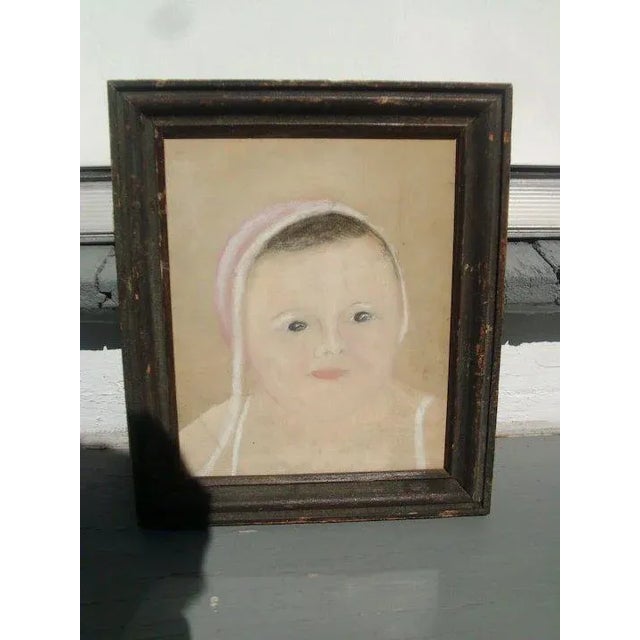 19th Century American Folk Art Young Child Pastel Drawing For Sale - Image 4 of 7