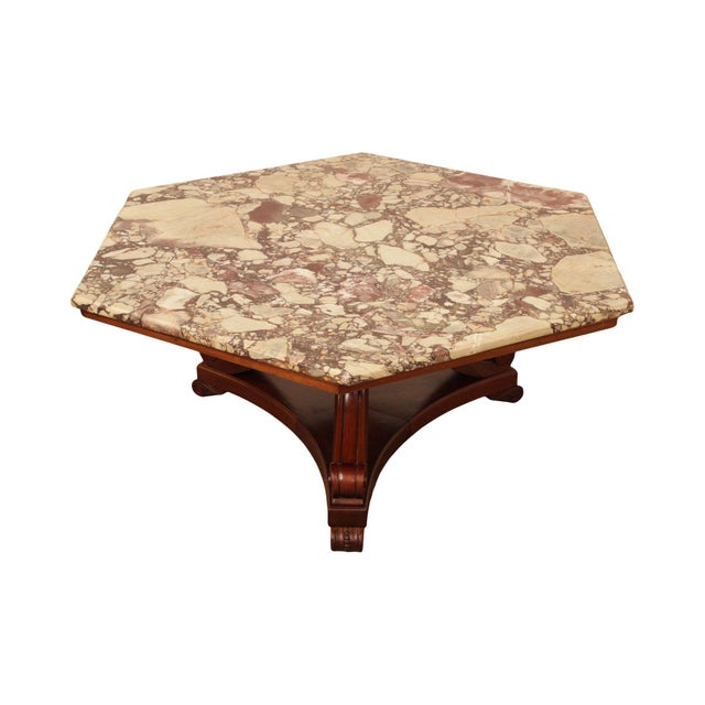 Vintage Empire Revival Mahogany Hexagon Marble Top Coffee Table | Chairish
