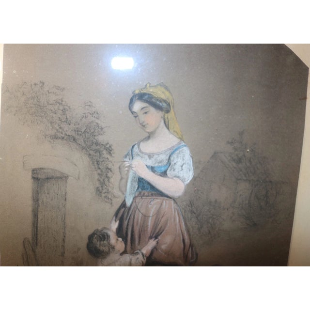 Antique 19th Century Original Figural Mother Painting Pastel Charcoal Drawing For Sale - Image 11 of 12