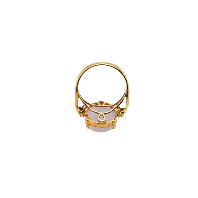 Metal 14k Gold Lavender Jade & Diamond Ring, Circa 1960, Size 6.5 For Sale - Image 7 of 7