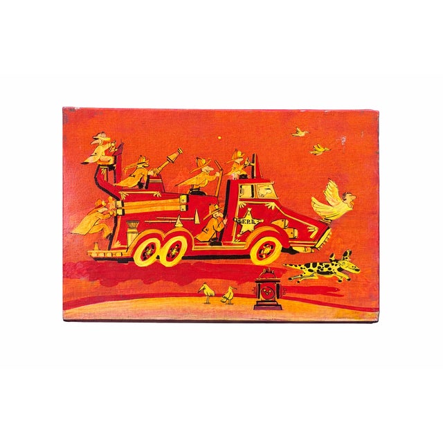 A joyful pair of original paintings on stretched canvas, created by the same artist and signed and dated July 1972,...