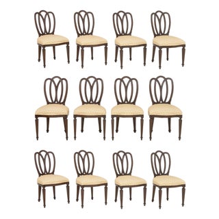 Hepplewhite Style Mahogany Dining Chairs, 12 For Sale