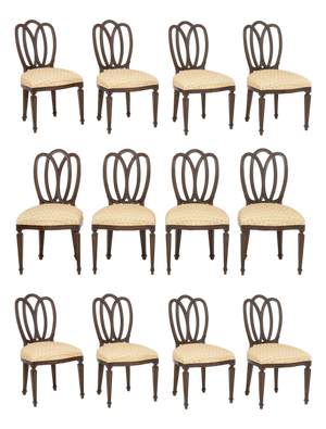 Hepplewhite Style Mahogany Dining Chairs, 12