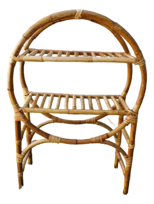 Vintage Mid Century Bamboo Shelf Unit Freestanding Circular Bookcase Etagere