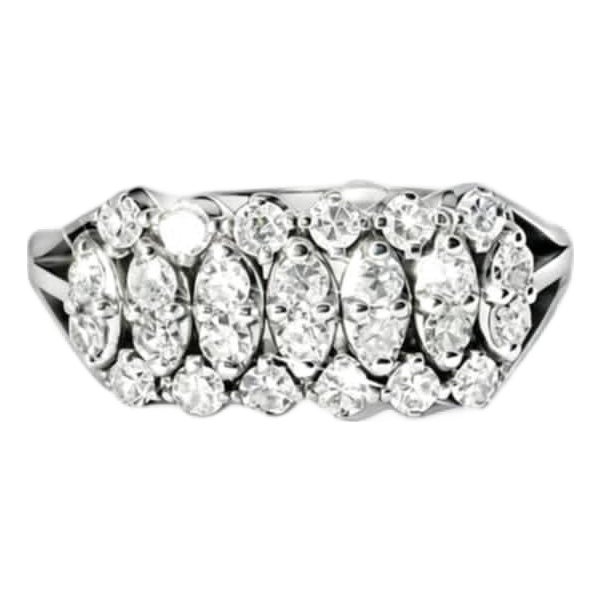 Late 19th Century 18K White Gold Diamond Band Ring Antique Estate, Size 9 For Sale