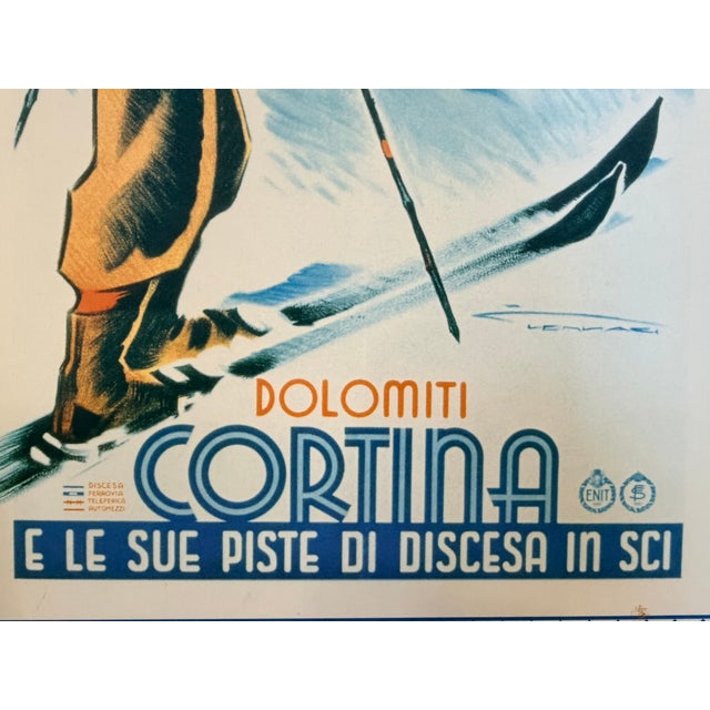 1990s Franz Lenhart Cortina Dolomiti Vintage Ski Poster Reproduction, Mounted For Sale - Image 4 of 5