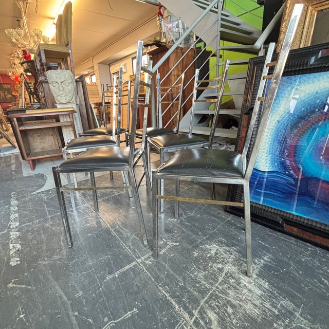 Modernism Seat in Sky Chairs No. 6 in Chromed and Gold Metal by Romeo Rega, 1970s, Set of 6 For Sale - Image 4 of 10