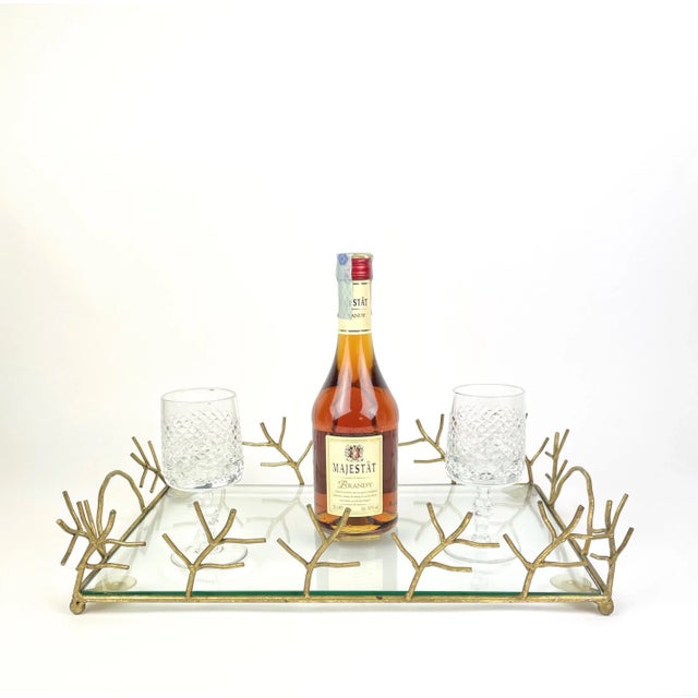 1970s Glass & Golden Metal Serving Tray, France, 1970s For Sale - Image 5 of 10