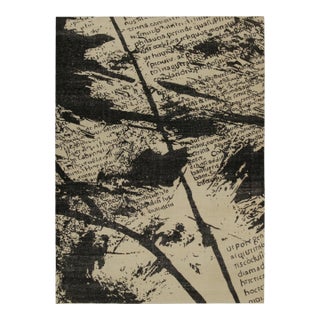 Rug & Kilim’s Distressed Style Abstract Rug in Beige With Black Script and Pattern For Sale