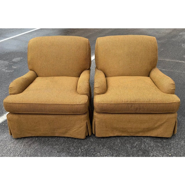 Lee Industries English Roll Arm Skirted Lounge Chairs, Pair For Sale - Image 9 of 12