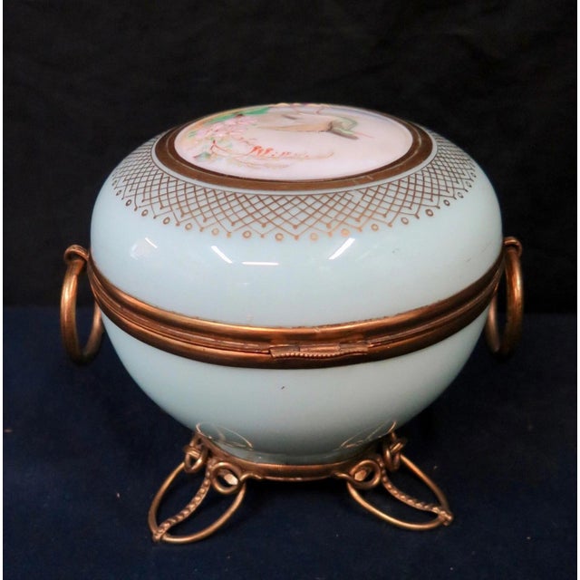 White Vintage Victorian Late 19th Century Bristol Glass Trinket Box For Sale - Image 8 of 12