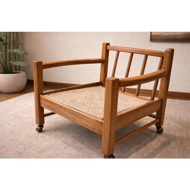 1960s Mid-Century Modern Lounge Chair With Original Upholstery & Casters For Sale - Image 9 of 9