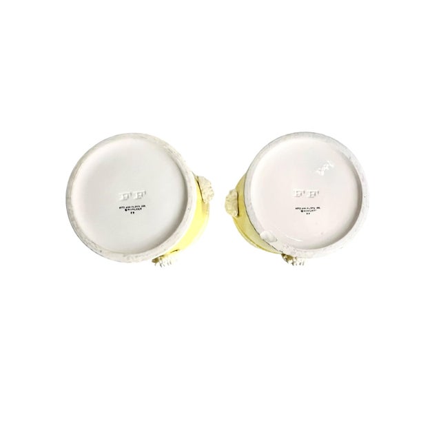 Yellow Vintage Pair Fitz and Floyd Large Size Yellow and White Tassel Cachepots For Sale - Image 8 of 17