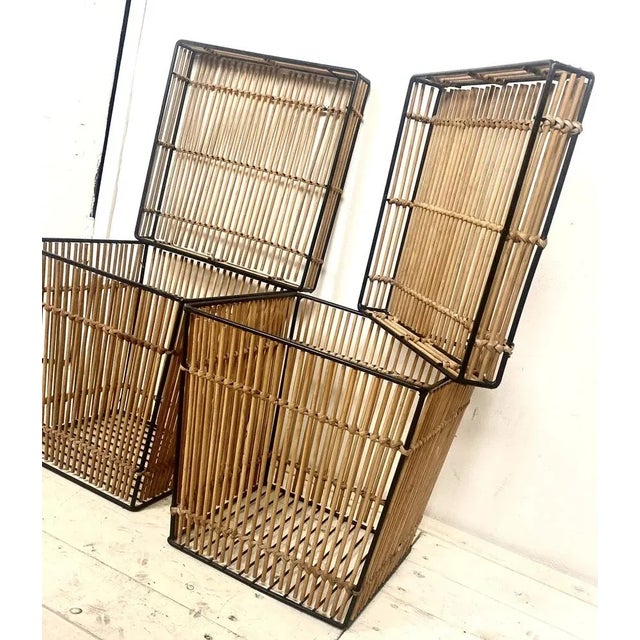 Dutch Rattan and Steel Storage Baskets by Dirk Van Sliedregt Attr. For Rohé, 1960s, Set of 2 For Sale - Image 12 of 17