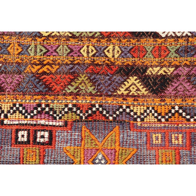 Vibrant Vintage Turkish Tribal Kilim Rug With Geometric Shapes For Sale - Image 4 of 9