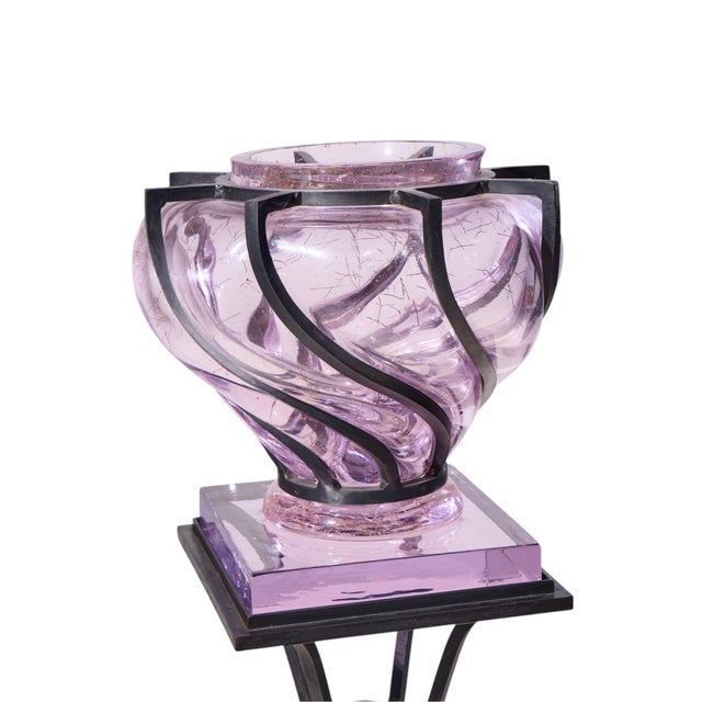 Late 20th Century André Dubreuil for Daum Monumental Chantilly Vase and Pedestal For Sale - Image 5 of 10