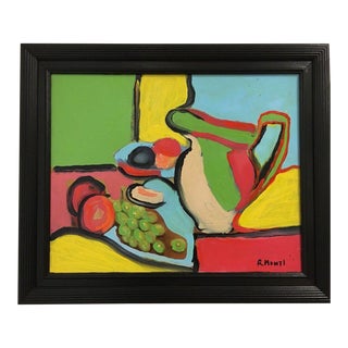 Vintage Mid Century Abstract Expressionist Still Life Oil Painting For Sale