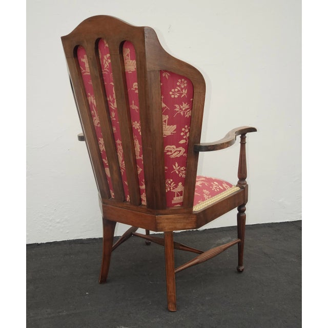 Wood Vintage French Country Side Chair W Rose Color Oriental Asian Influence Fabric For Sale - Image 7 of 13