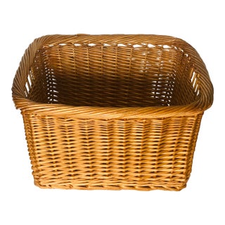 Large Vintage French Market Handmade Wicker Basket For Sale