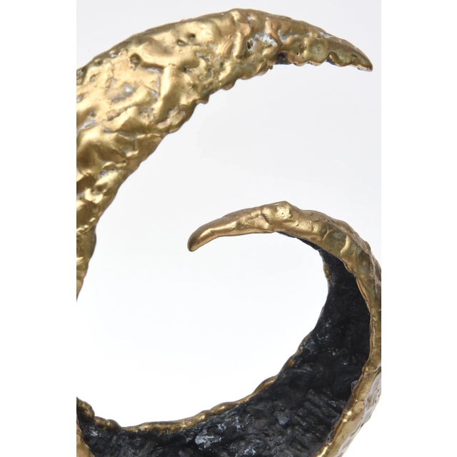 Vintager Molten Bronze and Green Variegated Marble Abstract Sculpture Signed by Gerber 1973 For Sale In Miami - Image 6 of 9