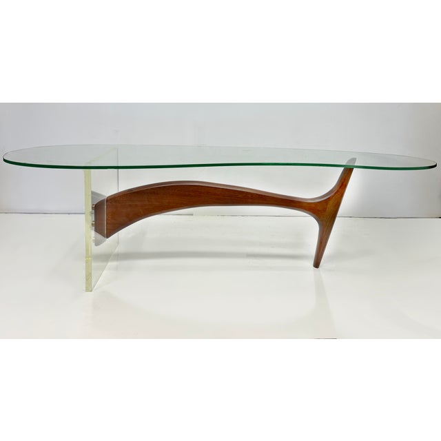 Mid-Century Modern Vladimir Kagan Style Kidney-Shape Lucite and Walnut Coffee Table For Sale - Image 3 of 5