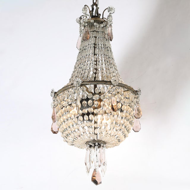 1940s Hollywood Regency Crystal Beaded Chandelier W/ Gilt Bronze Fittings by Baccarat For Sale - Image 5 of 18