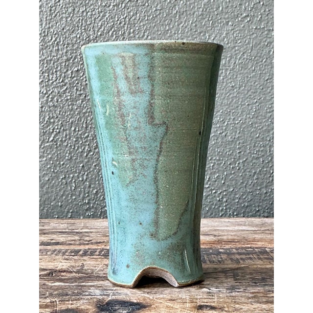 Ceramic Vintage Studio Pottery Green Vase For Sale - Image 7 of 17