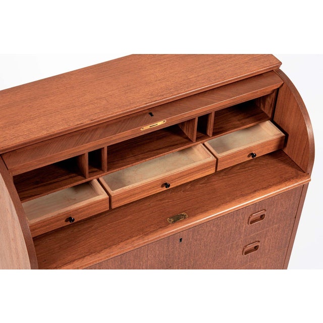 Wood Mid-Century Teak Rolltop Secretary Desk by Egon Ostergaard, Made in Sweden For Sale - Image 7 of 12