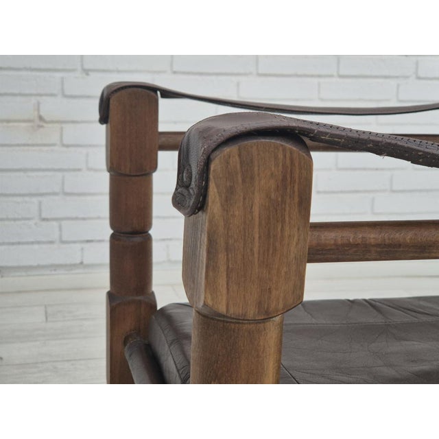 Scandinavian Safari Lounge Chair in Leather and Beech, 1960s For Sale - Image 10 of 18