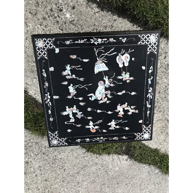 Chinese Side Table in Black Lacquered Wood, 1950s For Sale - Image 10 of 14