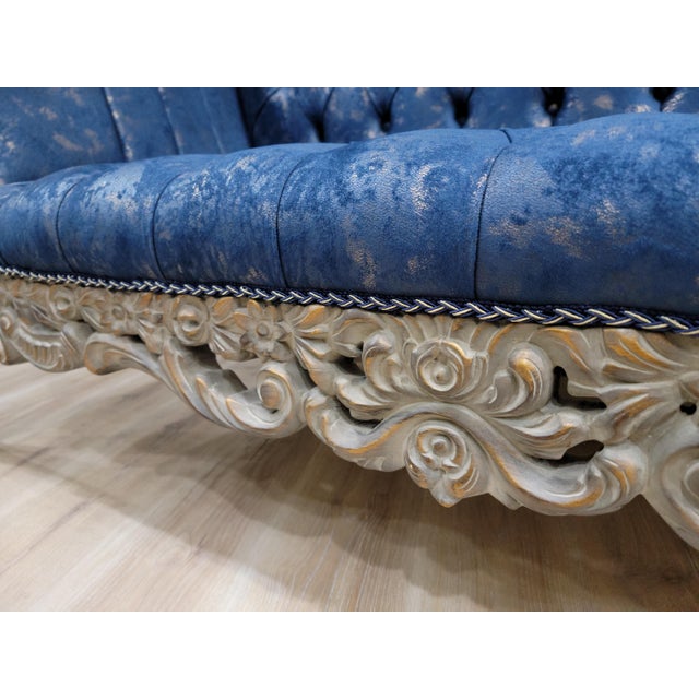 1970s Mid-Century Tufted Cobalt Blue Velvet Chaise Lounge For Sale - Image 4 of 10